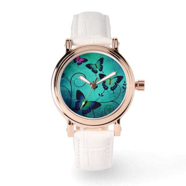 Verziert Jewel Butterflies Blue Armbanduhr (Vorderseite)