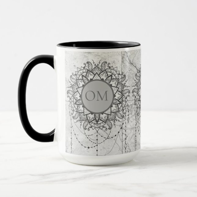 Verziert Lotus OM Mandala auf Silbermarmor Tasse (Links)