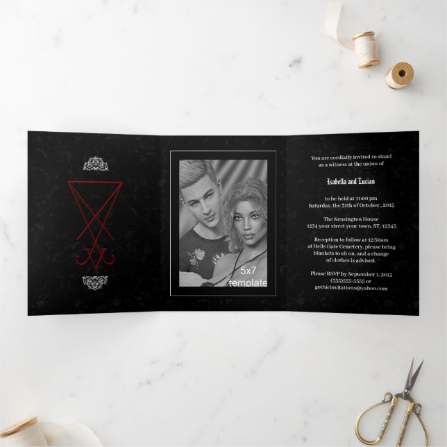 Verziert Lucifer Sigil Satanic Wedding Dreifach Gefaltete Einladung (Innenseite)
