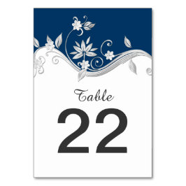 Verziert Navy Blue Silver White Blume Tischkarten Tischnummer