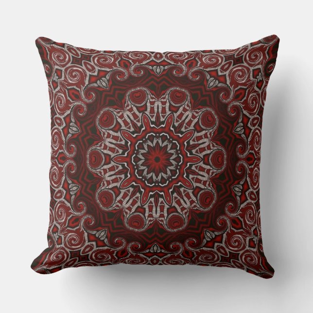 Verziert Red Bohemisch Mandala Throw Kissen (Vorderseite)