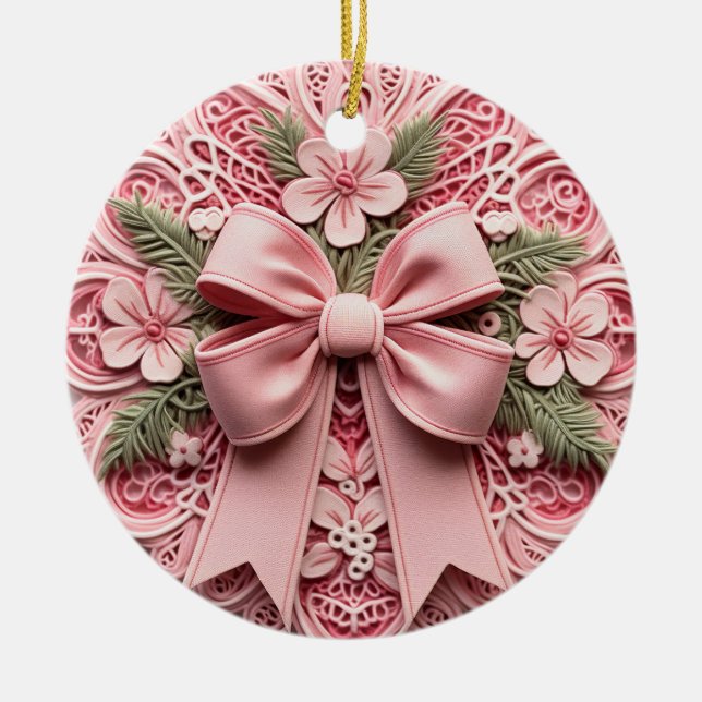 Verziert-rosa-Schnürsenkel Keramik Ornament (Vorne)