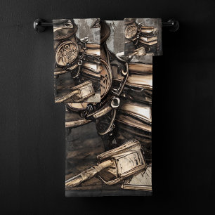 Verziert Steampunk Cauldron   Zauberbücher und Uhr Badhandtuch Set