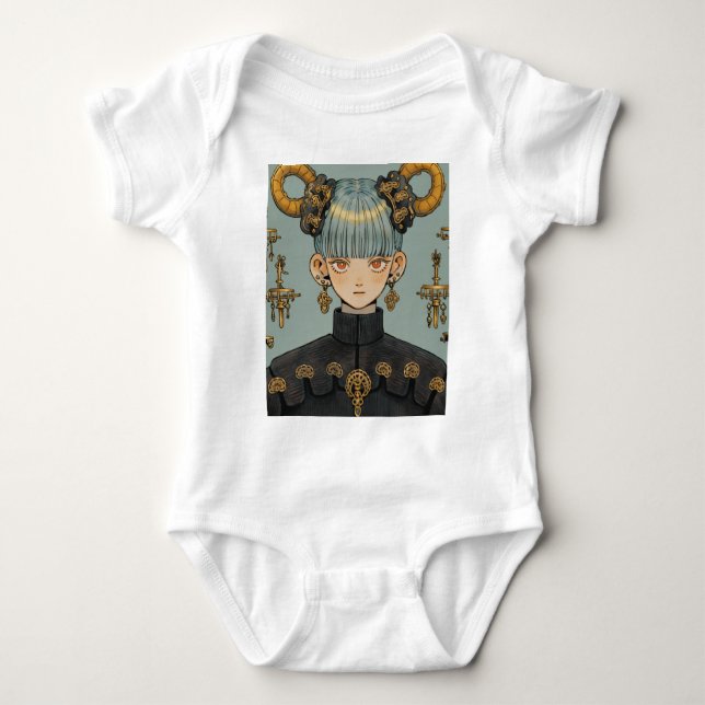 Verziert Steampunk Fantasy Anime Girl Baby Strampler (Vorderseite)