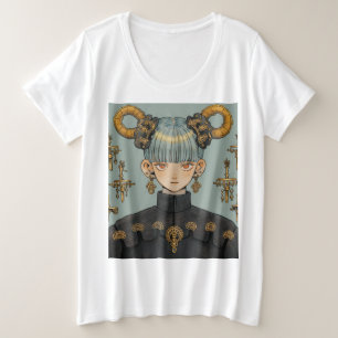 Verziert Steampunk Fantasy Anime Girl Große Größe T-Shirt