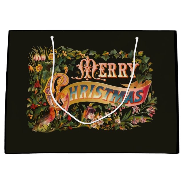 Verziert Vintage Weihnachtsgrüße Große Geschenktüte (Vorderseite)