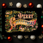 Verziert Vintage Weihnachtskarte Feiertagskarte<br><div class="desc">Die Weihnachtsgrüße mit verziertem Text auf einem Banner,  der mit heiligen Blume und Blätter geschmückt ist,  und einem Kardinal auf schwarzem Hintergrund. Inside text ist anpassbar.</div>