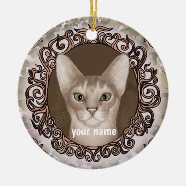 Verzierte Abessinienkatze Keramik Ornament (Vorne)