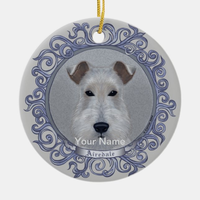 Verzierte Airedale-Verzierung Keramik Ornament (Vorne)