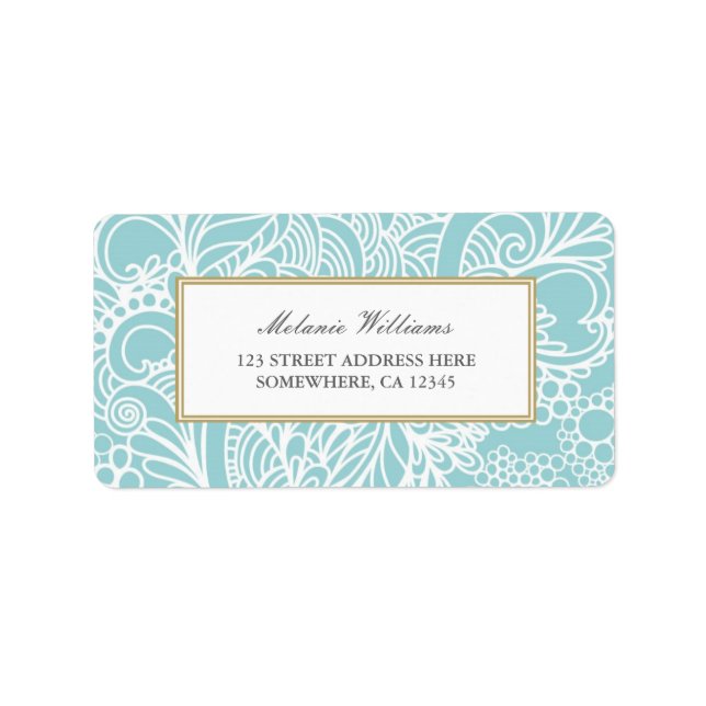 Verzierte Aqua Blue Floral Address Labels Adressaufkleber (Vorne)