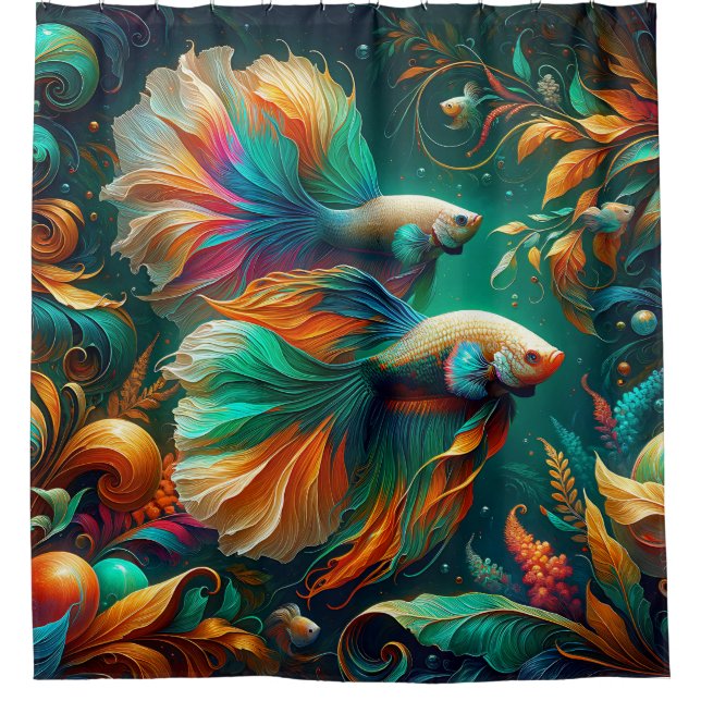 "Verzierte Betta Fish Fantasy Art" Duschvorhang (Vorderseite)