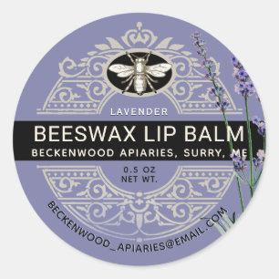 Verzierte Bienenwachs Lip Balm Heraldic Bee Lavend Runder Aufkleber