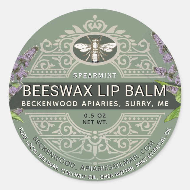 Verzierte Bienenwachs Lip Balm Heraldic Bee Spearm Runder Aufkleber (Vorderseite)