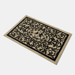 Verzierte Bird Trial Black und Tan Woodwork Fußmatte