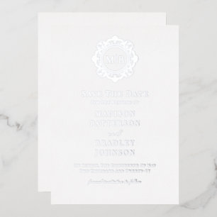 Verzierte Bläsermonogramm-Hochzeit speichert das D Folieneinladung