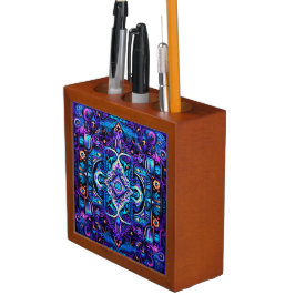 VERZIERTE BLAU UND LILA INTRICATE MANDALA STIFTHALTER