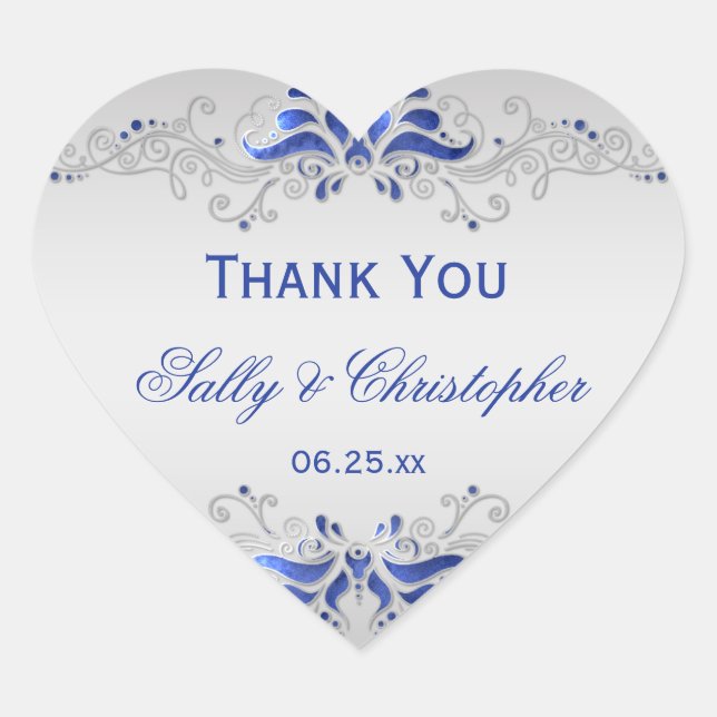 Verzierte Blau- und Silberne Wirbel Herzstück Gast Herz-Aufkleber (Vorderseite)