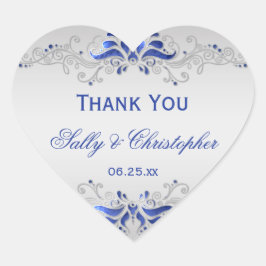 Verzierte Blau- und Silberne Wirbel Herzstück Gast Herz-Aufkleber