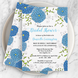 Verzierte blaue Blumen und grünes Blätter Brautpar Einladung