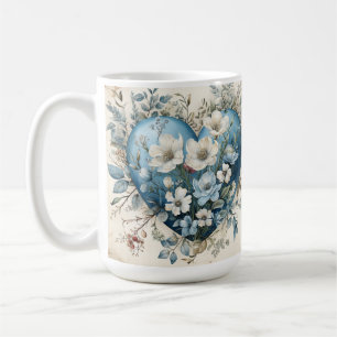 VERZIERTE BLUE CREAM GOLD BLLORAL HEARS KAFFEETASSE