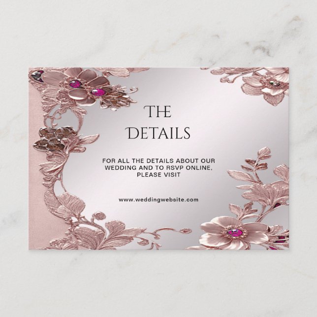 Verzierte Blumen-Detailkarte in Rosa Begleitkarte (Vorderseite)