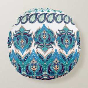 Verzierte Blumengrenzen: Vintages Paisley-Design Rundes Kissen