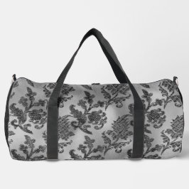 VERZIERTE BLUMENPATTER AUS SCHWARZ UND SILBER DUFFLE BAG