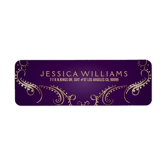 Verzierte Blumenrahmen aus Gold Glitzer auf Lila (Vorne)