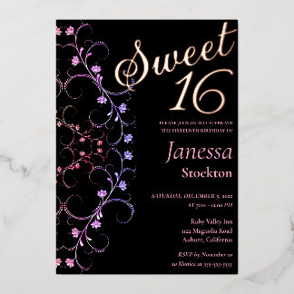Verzierte Blumenrinde Sweet 16 Einladung