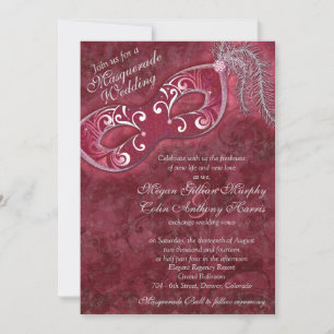 Verzierte Burgundy Silver Masquerade Ball Wedding Einladung