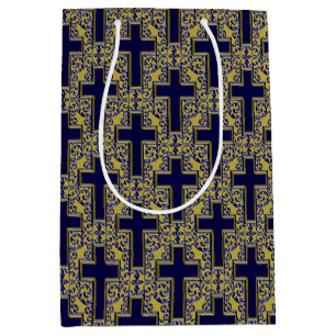 Verzierte Cross-24-Blue-Gold-GIFT BAG m Mittlere Geschenktüte