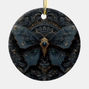 Verzierte dunkelblaue Schmetterlinge mit Goldfilig Keramik Ornament