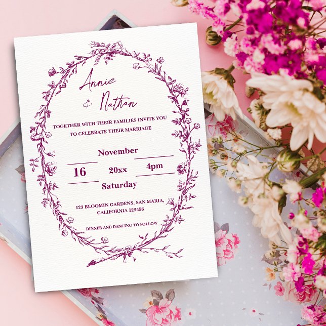 Verzierte Einladung zur Hochzeit von Burgundy-Rahm (Ornate Intricate Burgundy Frame Wedding Invitation)