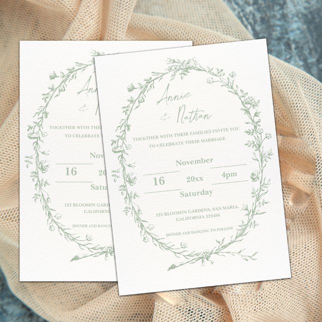 Verzierte Einladung zur Hochzeitsfeier (Intricate Ornate Green Frame Wedding Invitation)