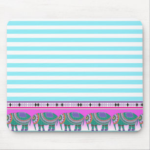 Verzierte Elefanten Aqua Stripped Trendy Mousepad