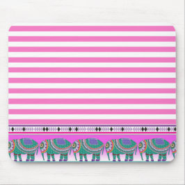 Verzierte Elefanten Rosa Stripped Trendy Mousepad