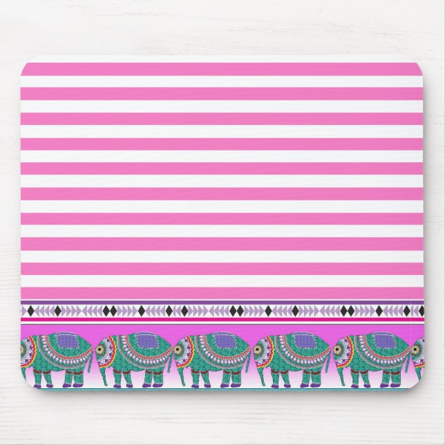 Verzierte Elefanten Rosa Stripped Trendy Mousepad (Vorne)