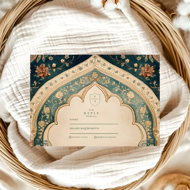 Verzierte Elegante islamische Hochzeit mit Flora RSVP Karte (Von Creator hochgeladen)