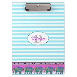 Verzierte Elephant Turquoise Strichen Personalisie Klemmbrett