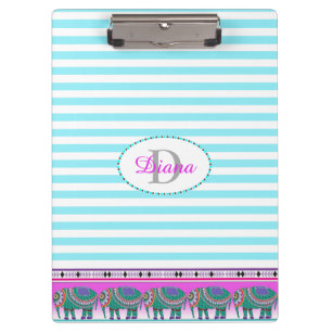 Verzierte Elephant Turquoise Strichen Personalisie Klemmbrett