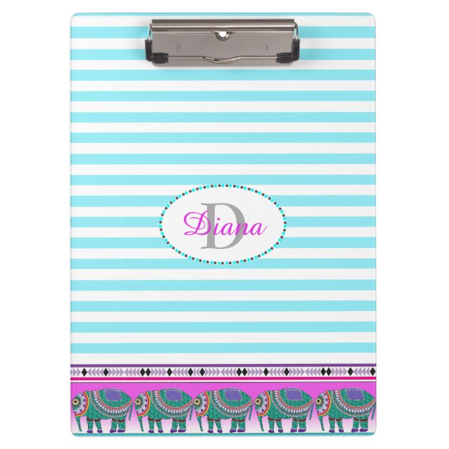 Verzierte Elephant Turquoise Strichen Personalisie Klemmbrett (Vorderseite)