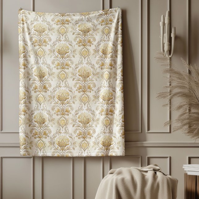 Verzierte Elfenbeindamaske feine Wasserfarbenmotiv Fleecedecke (Ornate Ivory Damask Subtle Watercolor Motifs Fleece Blanket)