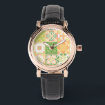 Verzierte Fliesen in grün und gelb Armbanduhr<br><div class="desc">Handgezeichnet bunte Fliesen,  Blumendekoration,  verzierte Fliesen</div>