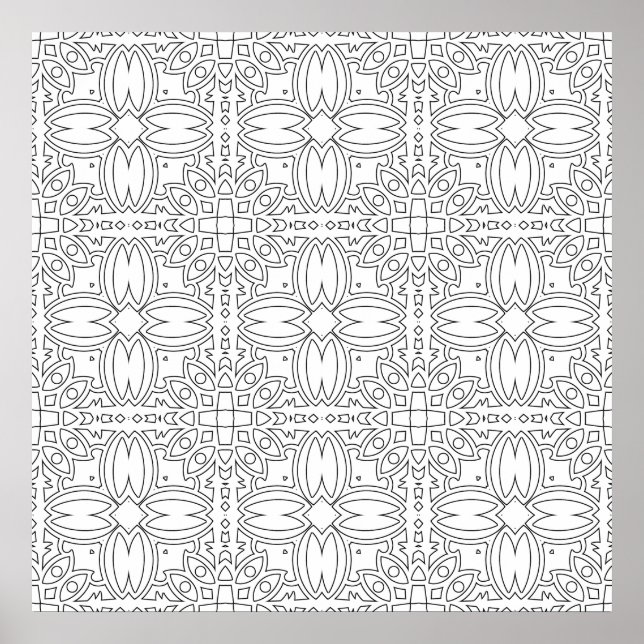 Verzierte Fliesensymmetrie mit Blumenmuster Kunstd Poster (Vorne)