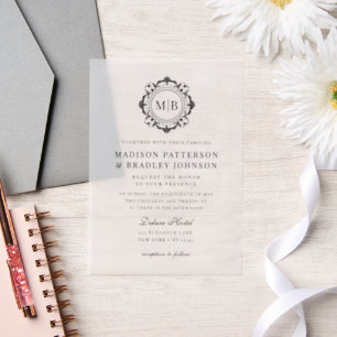 Verzierte Floral Monogram Wedding Elegant Black