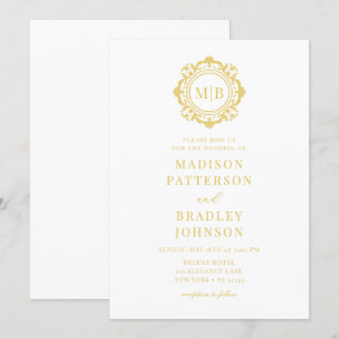 Verzierte Floral Monogram Wedding Elegant Gold Einladung