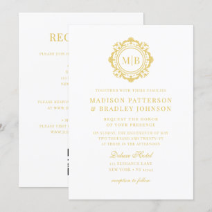 Verzierte Floral Monogram Wedding Elegant Gold Einladung