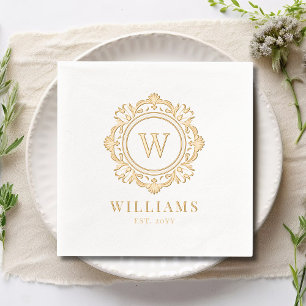 Verzierte Floral Monogram Wedding Elegant Gold Servietten Mit Folie
