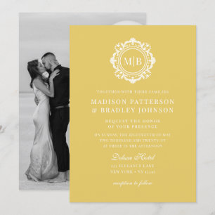 Verzierte Floral Monogram Wedding Elegant Gold Whi Einladung