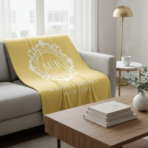 Verzierte Floral Monogram Wedding Elegant Gold Whi Fleecedecke